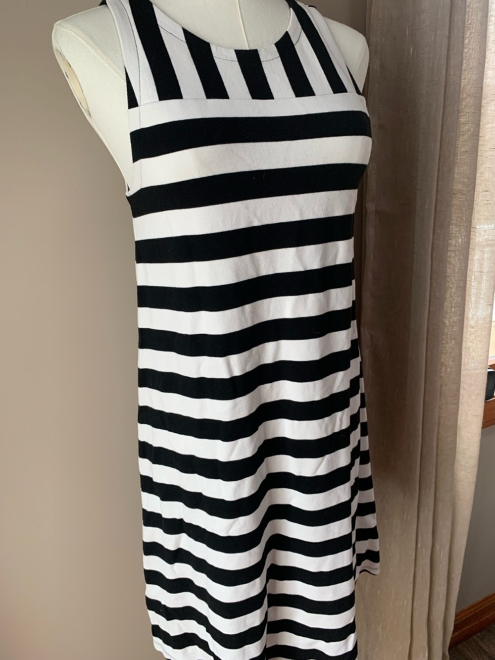 Loft Black and White Striped Sleeveless Dress